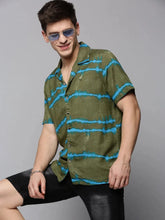 Men Green Printed Casual Shirt-RESORTPRINT-3181-Olive